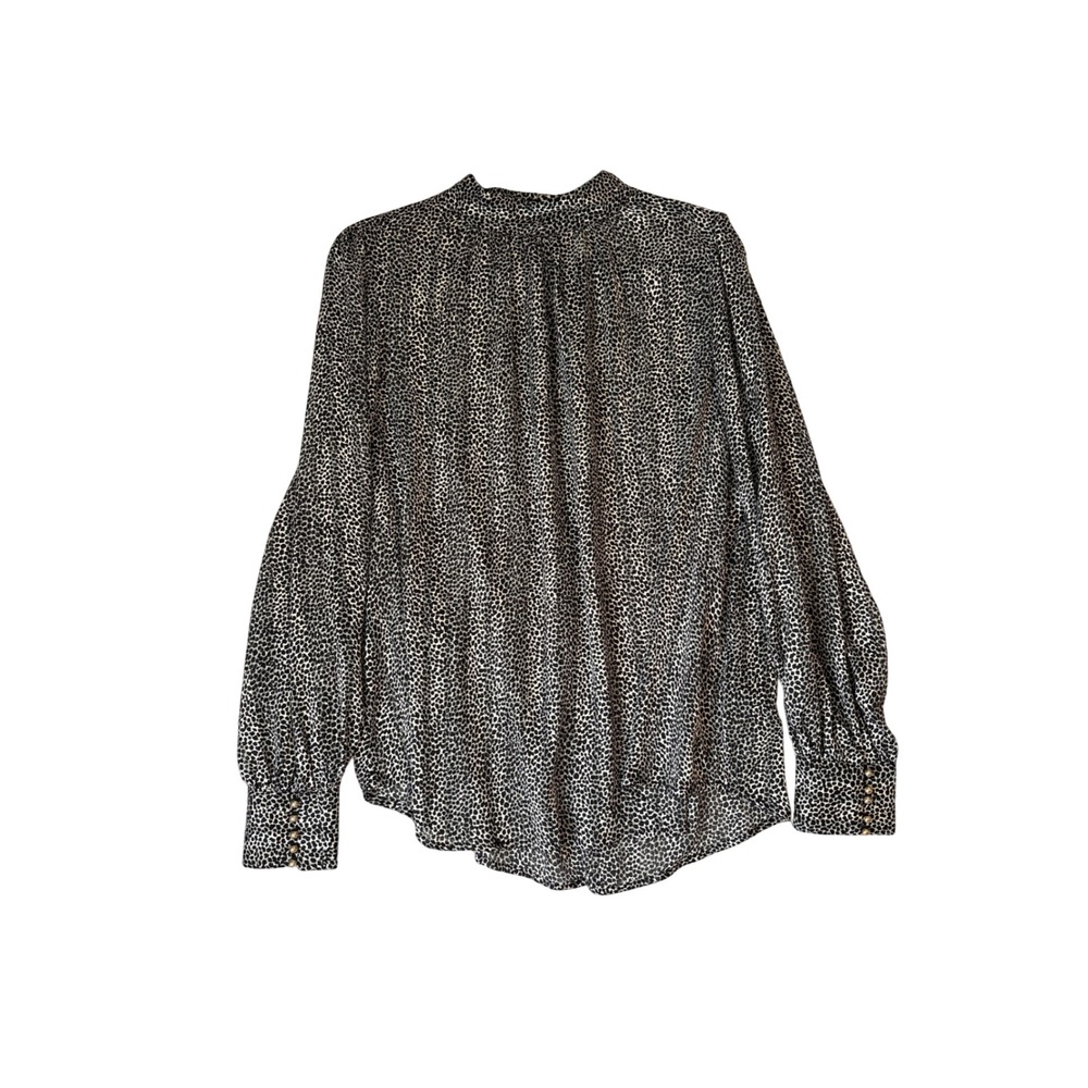 H&M Blouse Women Black White Animal Print Mock Neck Boho SIZE Large